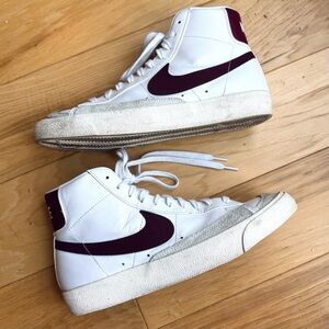 Nike Men's High-Top Sneakers White with Maroon Swoosh